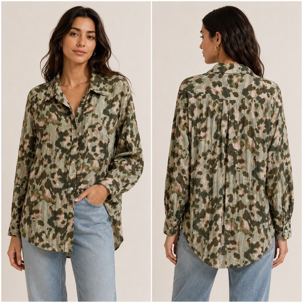 Kyla Seo Kapri Shirt Womens S Jungle Tie Dye Green Cotton NWT Earth Camo Safari